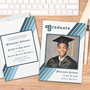 Anúncio Foto de Gradução do Ensino Médio com Listras Azuis