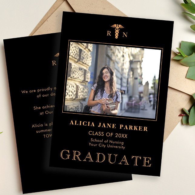 Anúncio Foto de ouro negro da formatura de Enfermeiro (Criador carregado)