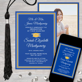 Anúncio Foto de Pais Azul e Dourada Formal Graduação