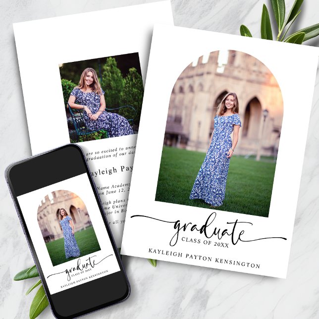 Anúncio Foto do Arco de Graduação de Script Elegante Moder (Modern Elegant Script Graduation Arch Photo Announcement with Instant Download)