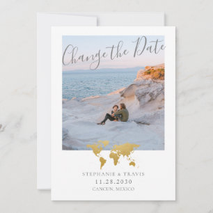 Anúncio Foto do Mapa Mundial Dourado do Adiamento do Casam