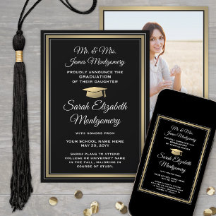 Anúncio Foto dos pais Black Gold & White Graduation