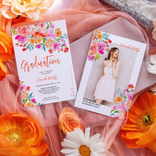 Anúncio Foto em negrito Boho laranja graduação floral