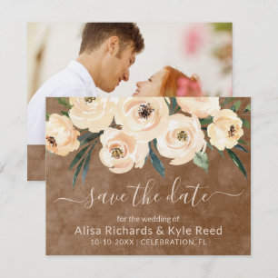 Anúncio Foto Floral Bege Dourado Marrom Save the Date