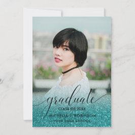 Anúncio Foto Girly de Ombre de Glitter Turquesa Moderna