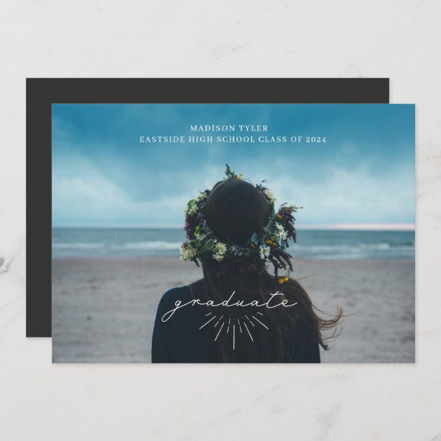 Anúncio Foto Horizontal de Graduação de Script Branco de A (Frente/Verso)