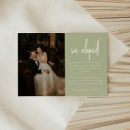 Anúncio Foto moderna de casamento 'Fugimos' em verde sage
