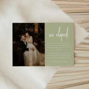 Anúncio Foto moderna 'Nós Fugimos' de casamento em verde s