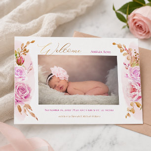 Anúncio Foto Nascimento Menina Rosas Florais Rosa Aquarela