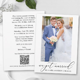 Anúncio Foto QR da Festa Após Casamento com Caligrafia Mod