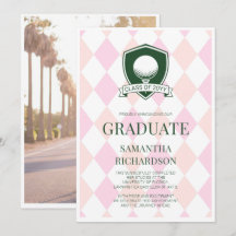 Fotomodernista de Golfe Préppy Rosa e Verde Gradua