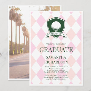 Anúncio Fotomodernista de Golfe Préppy Rosa e Verde Gradua
