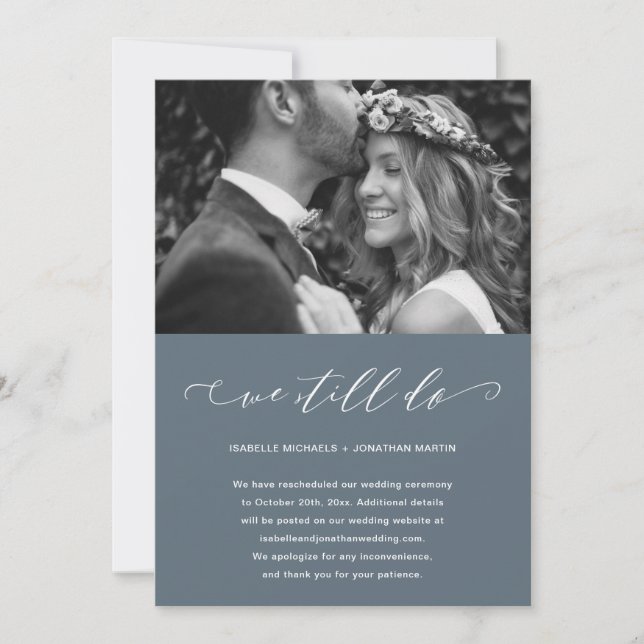 Anúncio Fotos de adiamento de casamento em azul poeirento  (Frente)