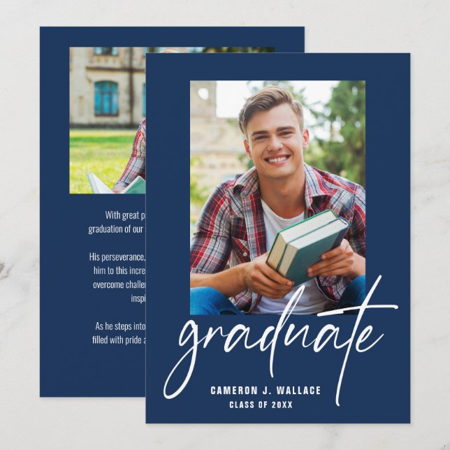 Anúncio Fotos personalizadas com script de graduado modern (Frente/Verso)
