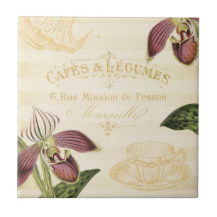 Anúncio francês do café do vintage com orquíde