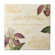 Anúncio francês do café do vintage com orquídeas