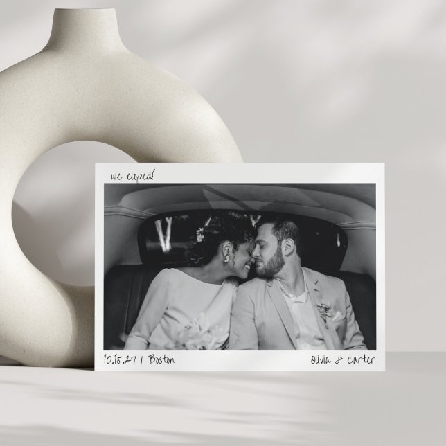 Anúncio Fugimos para Casar Foto Caligrafia Minimalista (Criador carregado)