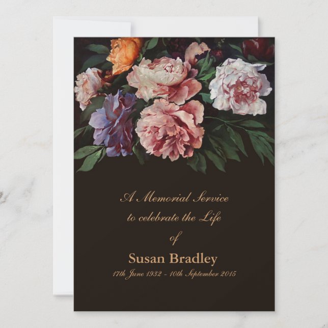 Anúncio fúnebre da pintura 1 floral das peônias (Frente)