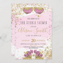 Anúncio Garotas gêmeas Chá de fraldas rosa-rosa-reluzente