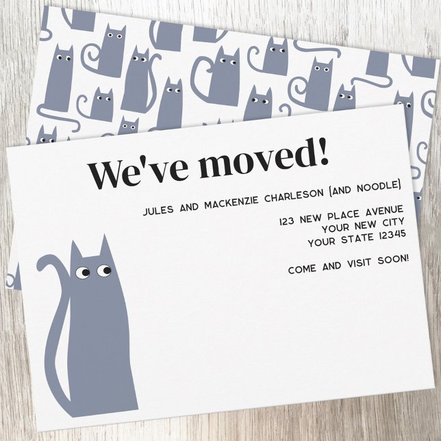 Anúncio Gato de cinza Movendo Nova Casa (Gray Cat moving house new home change of address announcement card)