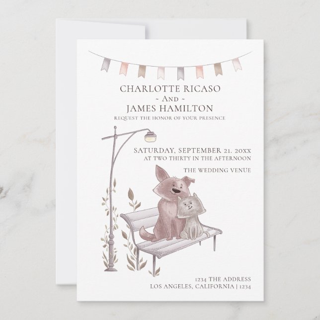 Anúncio Gato e Cachorro em um Animal Bench Pensava Casamen (Frente)