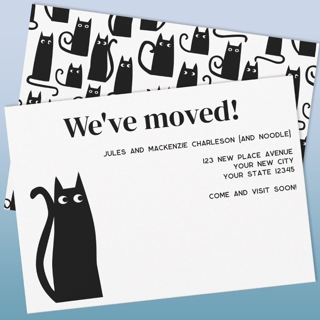 Anúncio Gato Negro Movendo Nova Página Inicial (Fun black cat moving announcement new home change of address card)