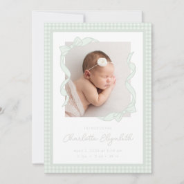 Anúncio Gingham Bow Photo Birth Announcement