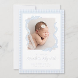 Anúncio Gingham Bow Photo Birth Announcement