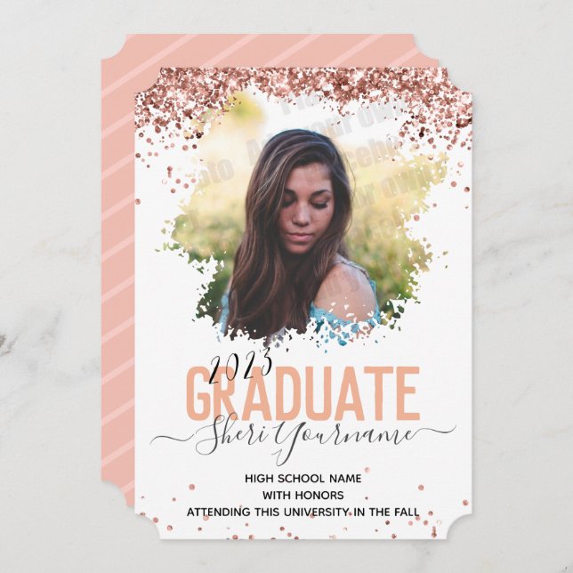 Anúncio Girly Glitter e Script One Photo Graduation (Frente/Verso)