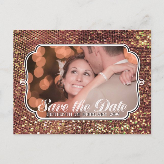 Anúncio Glitz Glam Ouro Salve a Data do Cartão Postal de F (Frente)