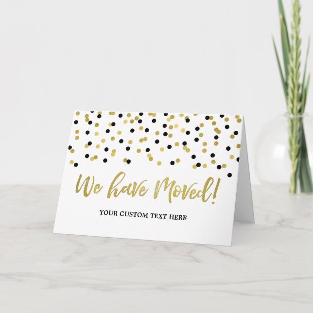 Anúncio Gold Black Confetti Change of Address Card (Frente)