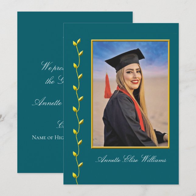 Anúncio Gold Ivy design with Photo Grad Announcment (Frente/Verso)
