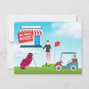Anúncio Golfer, movemos-nos com carrinho de golfe e saco
