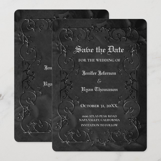 Anúncio Gothic halloween wedding save the date invitation (Frente/Verso)