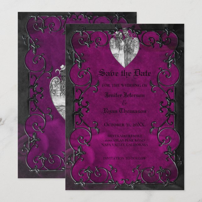Anúncio Gothic halloween wedding save the date invitation (Frente/Verso)
