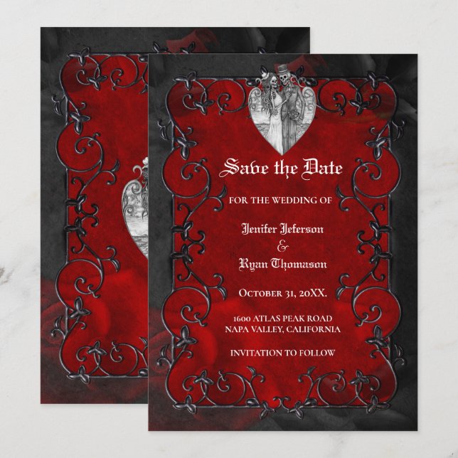 Anúncio Gothic halloween wedding save the date invitation (Frente/Verso)