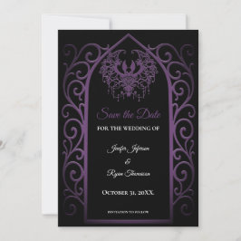 Anúncio Gothic purple border wedding save the dat