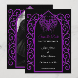 Anúncio Gothic purple border wedding save the dat