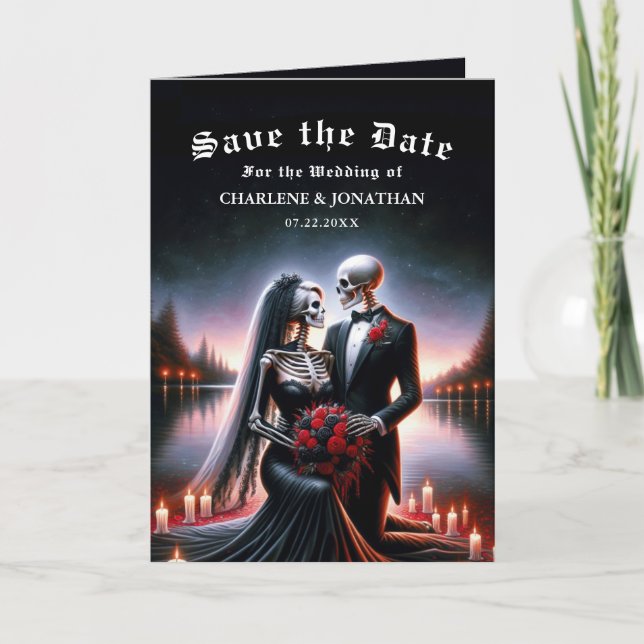 Anúncio Gothic Skeleton Couple Navy Save the Date (Frente)