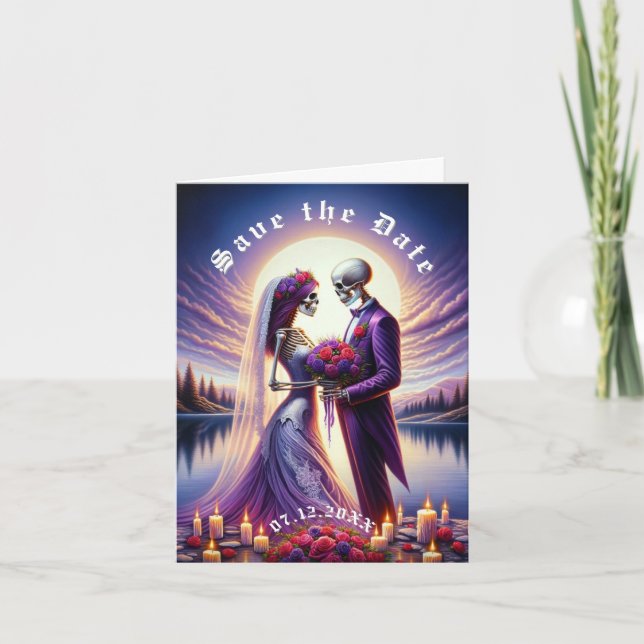 Anúncio Gothic Skeleton Couple Red Roses Save the Date (Frente)