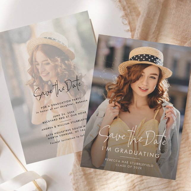 Anúncio Graduação 2 Fotos Salvar a Festa de Data (Graduation 2 Photos Save the Date Party Announcement)