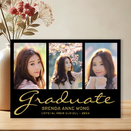 Anúncio Graduação 3 Colagem de Fotos Dourada Script de Tip