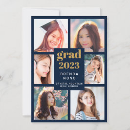 Anúncio Graduação 6 Colagem de Fotos Dourada White Script 