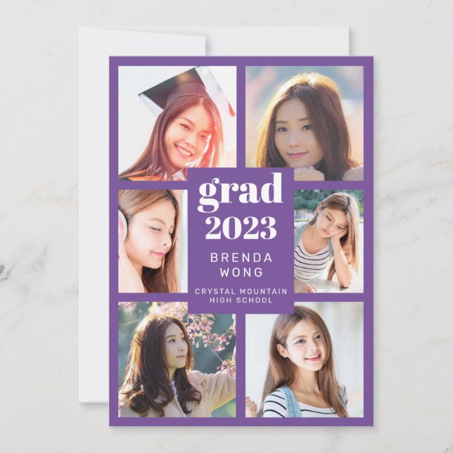 Anúncio Graduação 6 Colagem de Fotos White Script Purple (Frente)