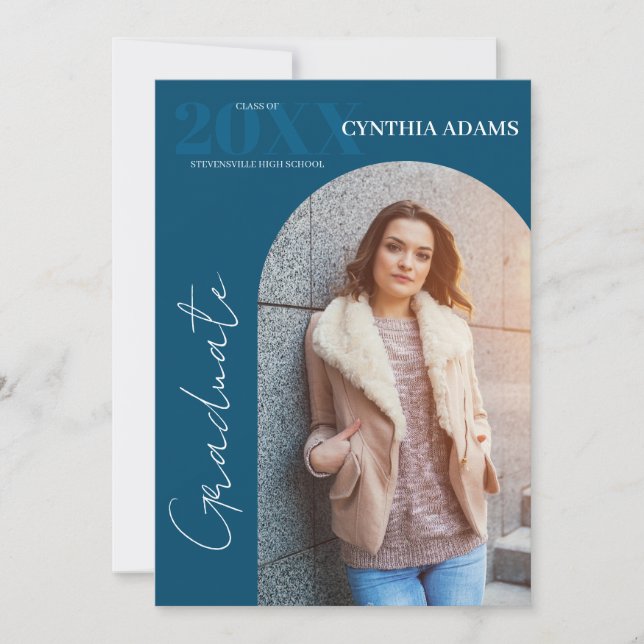 Anúncio Graduação Azul de Foto em Arco Moderno Simples (Frente)