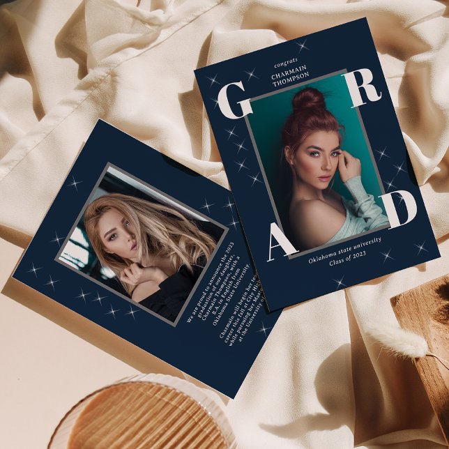 Anúncio Graduação Azul do Marinho Retro Estelar com Foto E (Criador carregado)