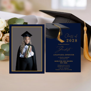 Anúncio Graduação Azul Elegante Dourado com Foto