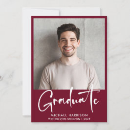 Anúncio Graduação Bold White Script Photo Burgundy