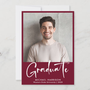 Anúncio Graduação Bold White Script Photo Burgundy