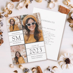 Anúncio Graduação Branca de Colagem de Fotos do Monograma 